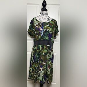 Elegant Camouflage Midi Dress with Floral Design